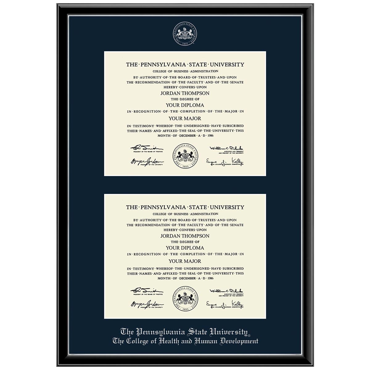 #102 The College of Health and Human Development double diploma frame Onexa Silver (Black)